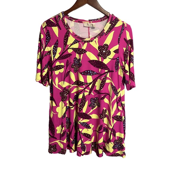 LOGO Lori Goldstein Women’s Floral Tropical Colorful Tunic Stretch Sz Medium - Picture 1 of 4